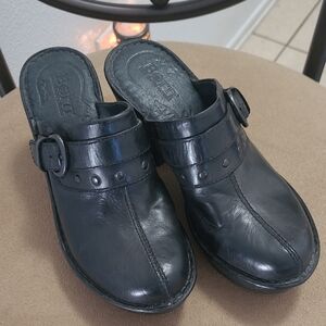 Born Black Leather Slip-On Clogs